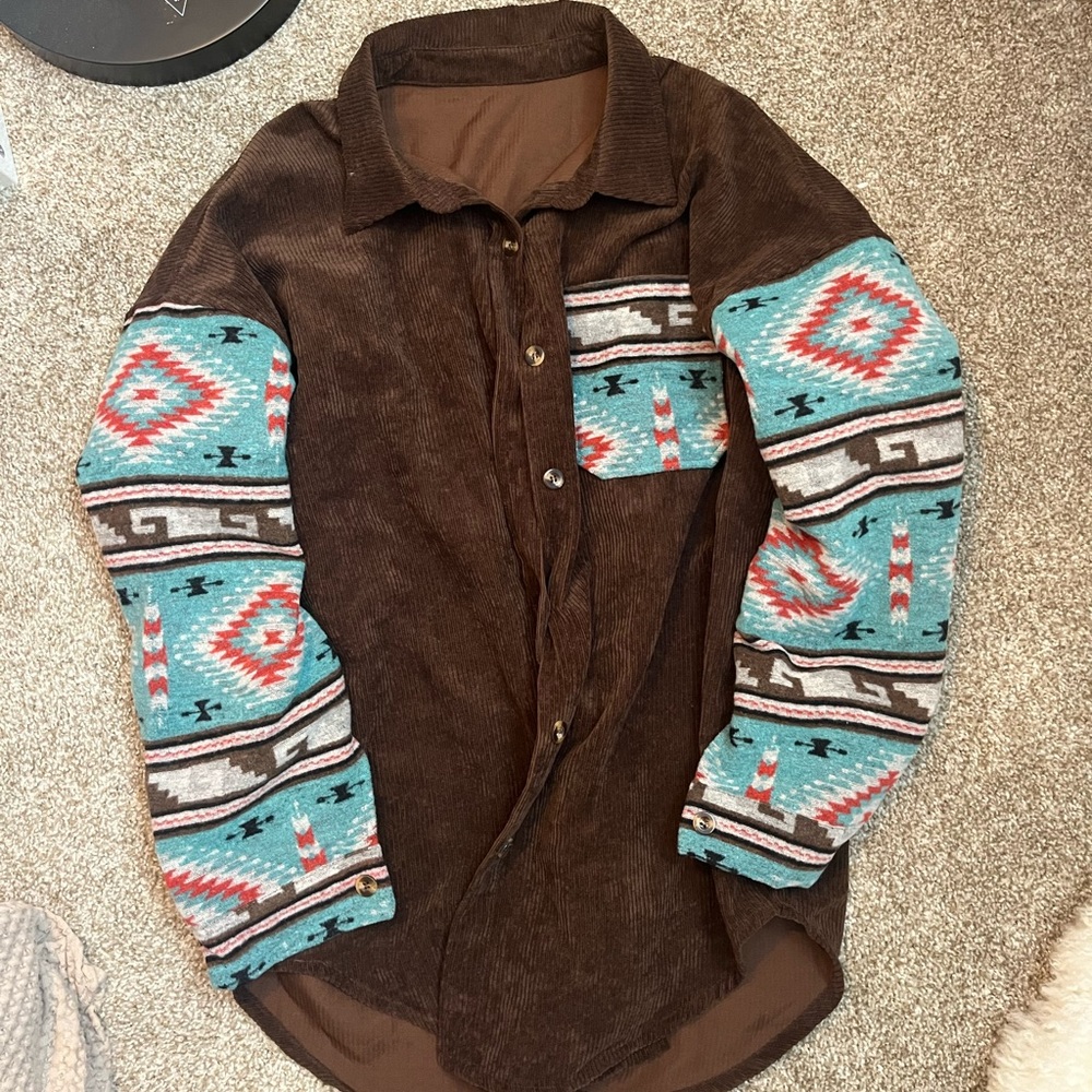 Aztez and corduroy shacket